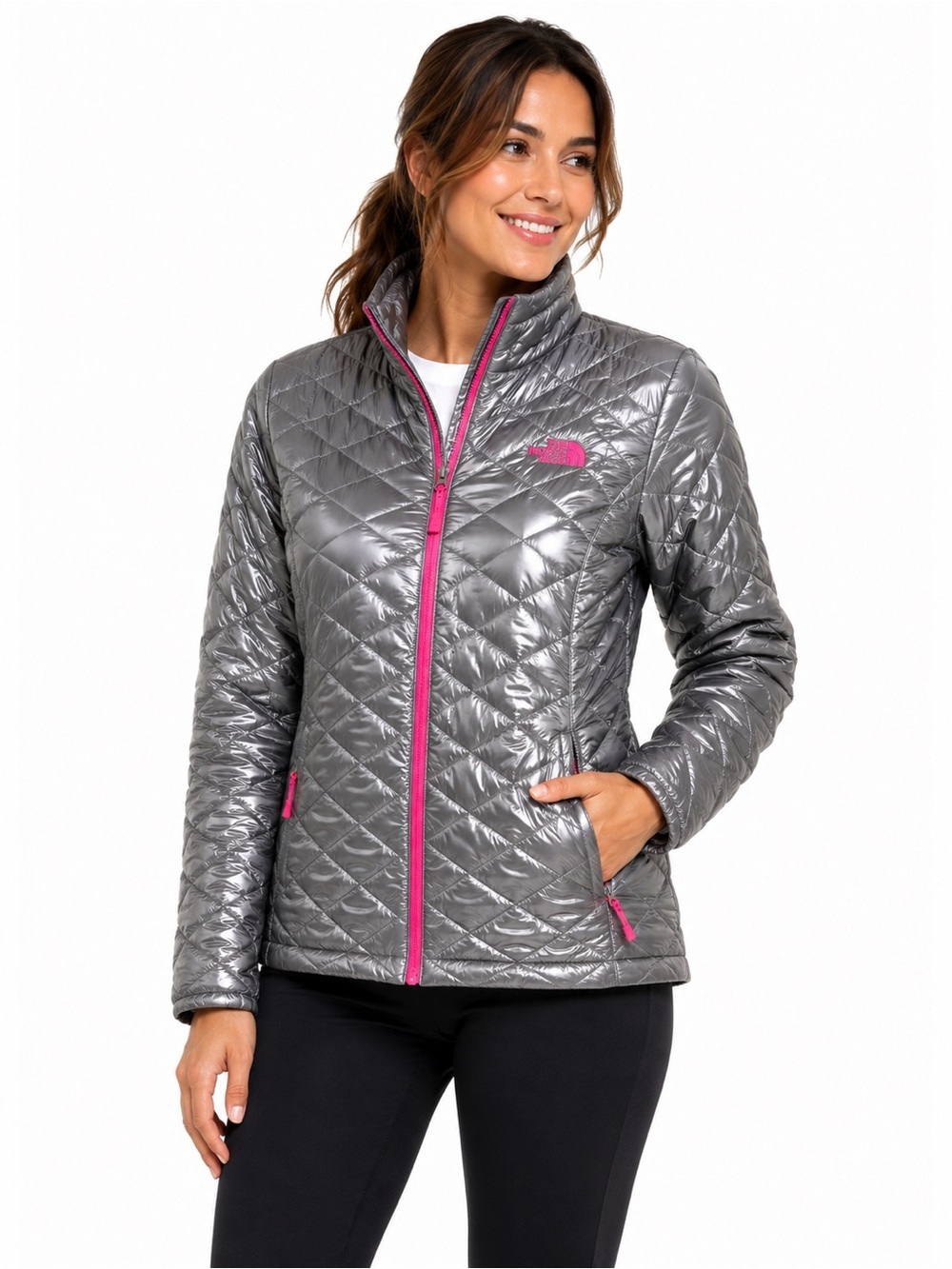 The North Face ThermoBall Gray Pink Quilted Jacket Women’s Small S